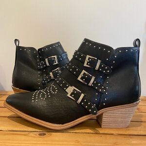 Elegant Black Studded Buckle Ankle Booties